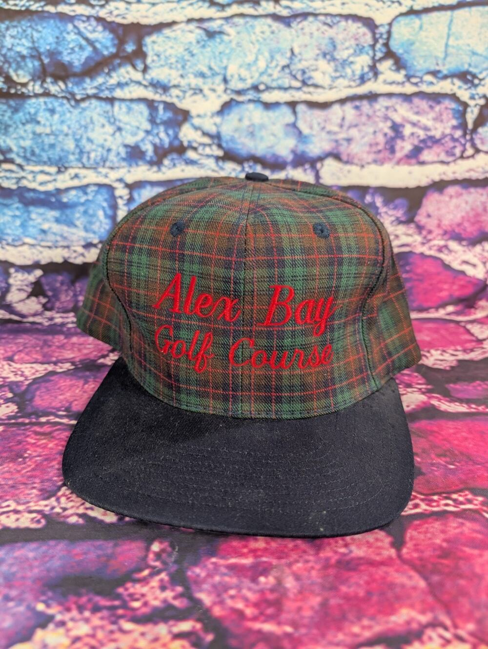 Vintage Alex Bay Golf Course Snapback Hat San Sun Alexandria Plaid